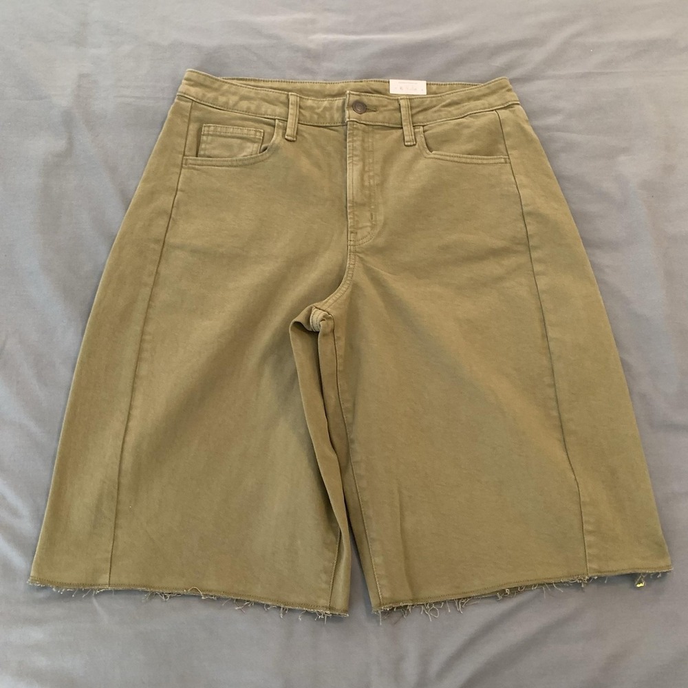 Barrel Bermuda Shorts Womens 14 Green High Rise Denim Raw Hem Casual Hiking